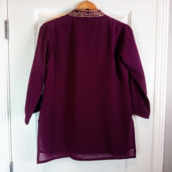 Saachi Purple Metallic Embroidered Kurti NWT - Picture 2 of 6